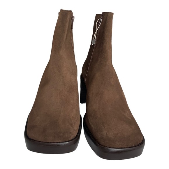 NIB By Far Women Ellen Suede Leather Ankle Boots Brown 39 Stacked Chunky Heel - Picture 3 of 15